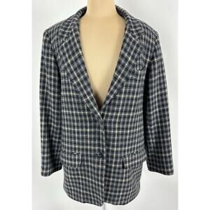 Vintage Eddie Bauer Size Large 12 14 Wool Blazer Academia Tweed Herringbone Blue